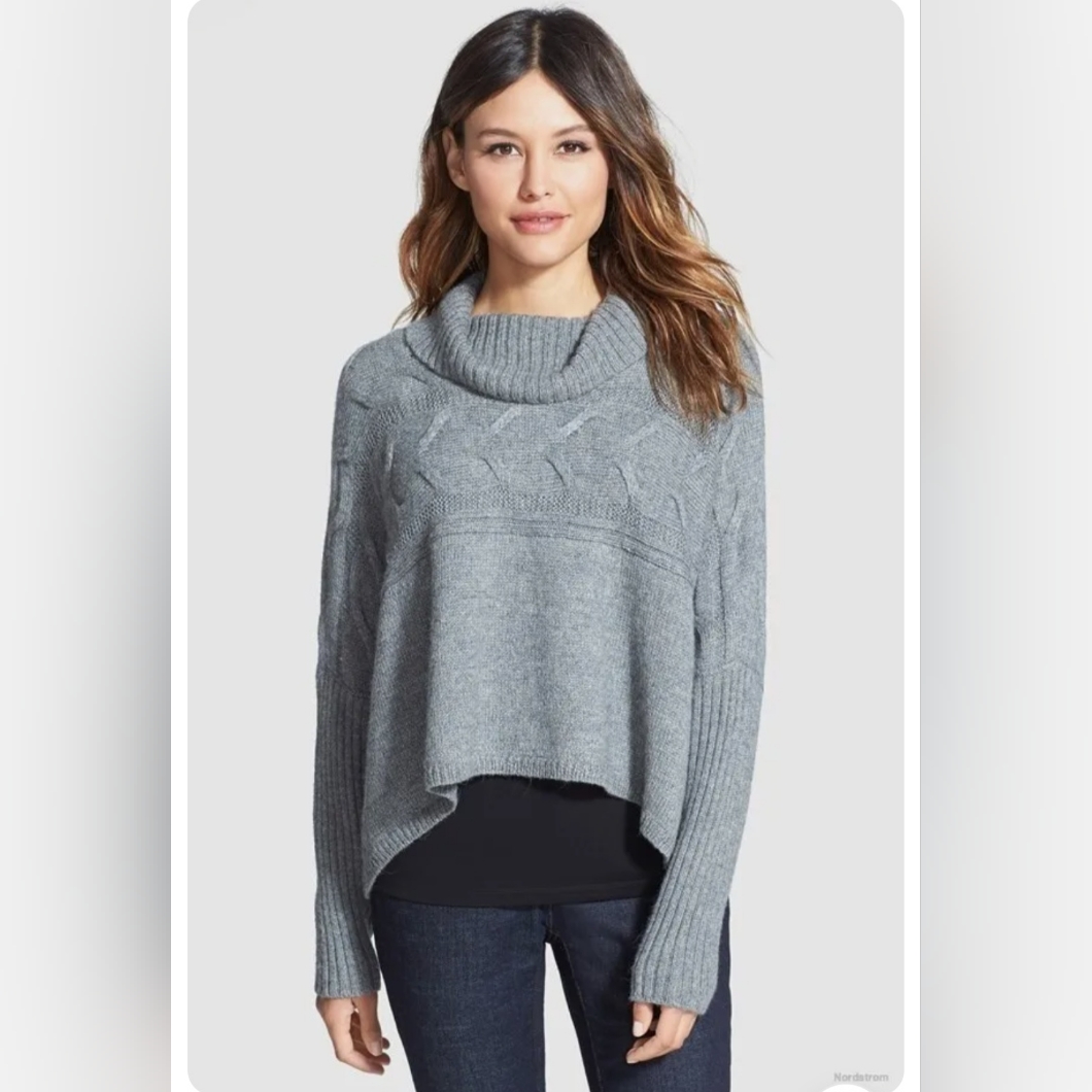 Eileen Fisher Alpaca Silk Turtleneck Crop Poncho Sweater Size S